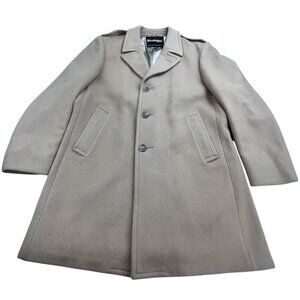 Vintage Stratojac Wool Overcoat Mens 42 Beige Peacoat Style Winter Coat Heavy